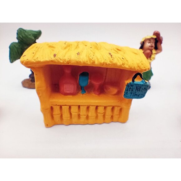 Fairy Garden Gnome Tiki Bar Hula Dancer Flamingos Ukulele Palm Tree 7 Piece Set - Picture 5 of 14
